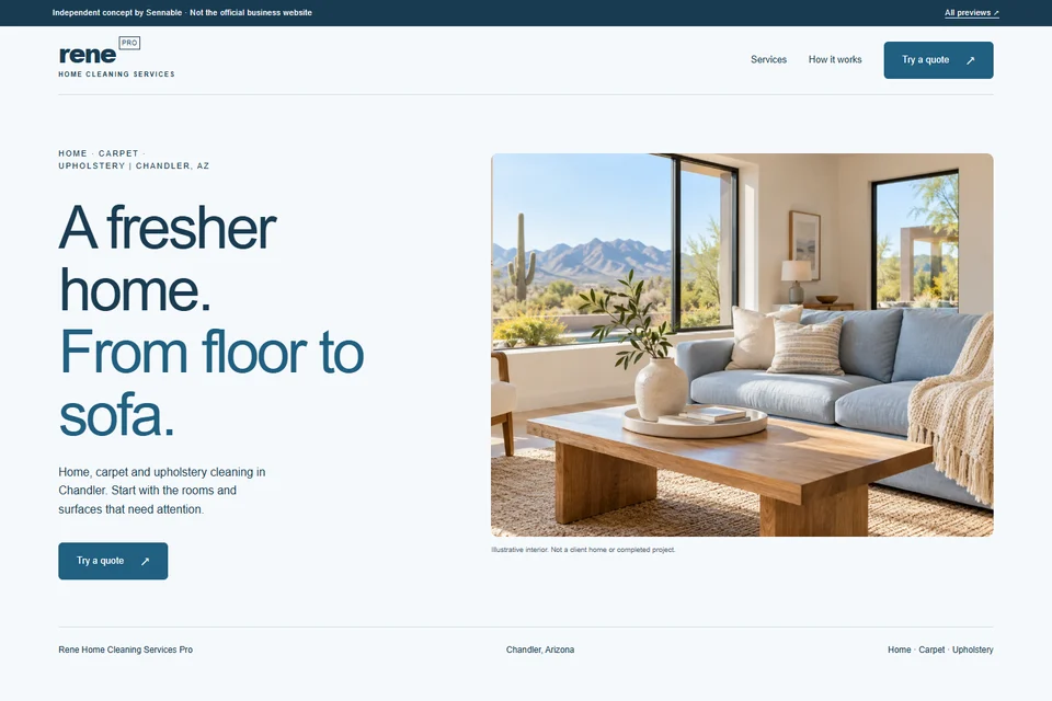 Website preview of the Rene Home Cleaning Services Pro concept